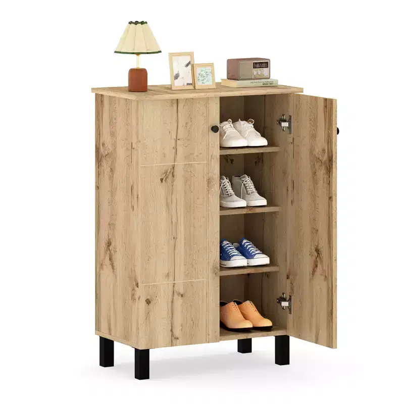 Shoe Storage Cabinet 4-Tier Shoe Organizer w/ Removable Shelves & 2 Doors