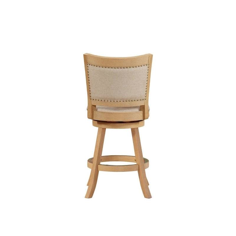 High Back Swivel Counter Stool with Linen Cushion and Wood Frame