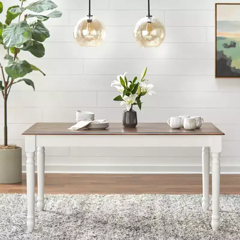 Modern Farmhouse Rectangular Dining Table White/Walnut