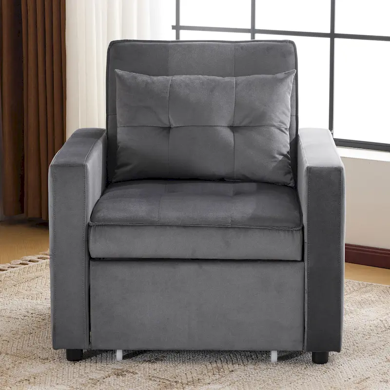 Convertible Sleeper Sofa Chair Bed with Adjustable Backrest and Built-In Pillow