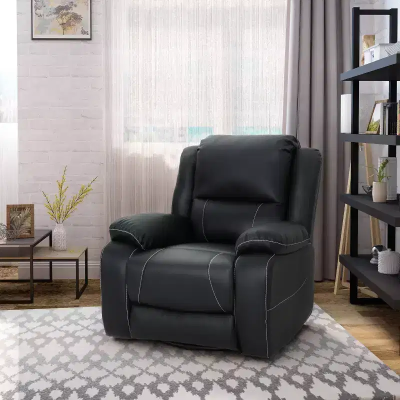 GDFStudio Nony Modern Metal and Wood Faux Leather Upholstered 360 Degree Swivel Recliner