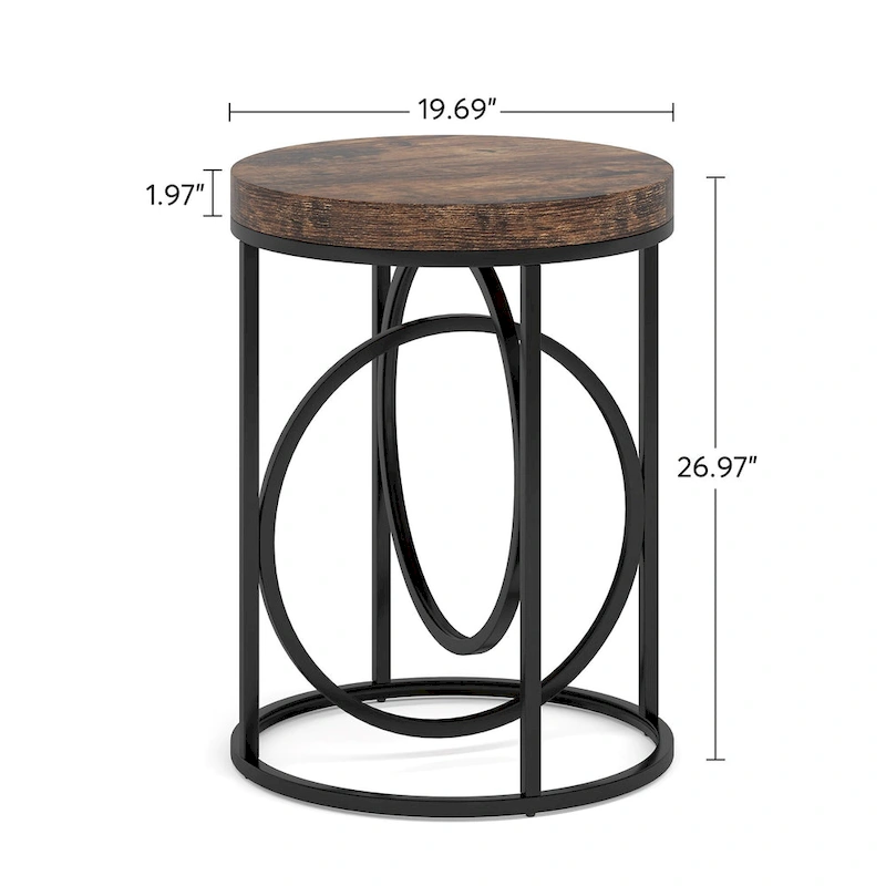 Modern Round Side End Table for Living Room, Tall Narrow Nightstand for Bedroom