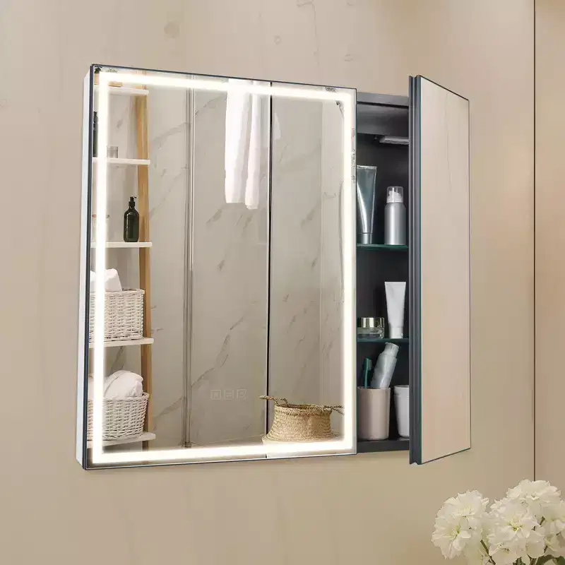 Lighted Medicine Cabinet with Mirror, 30 x 28 in Recessed or Wall Mount, 3 Color Dimmable LED Bathroom Medicine Cabinet , White