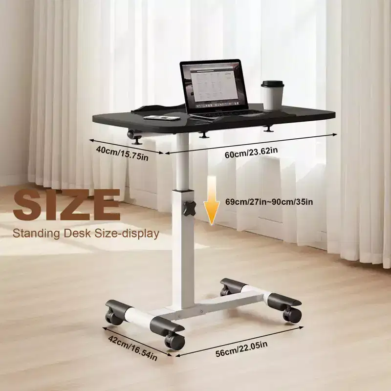 Over Bed Table with Wheels, Foldable Side Table, Rolling Bedside Table, Standing Desk wirth Adjustable Height, Computer Workstations for Home Office