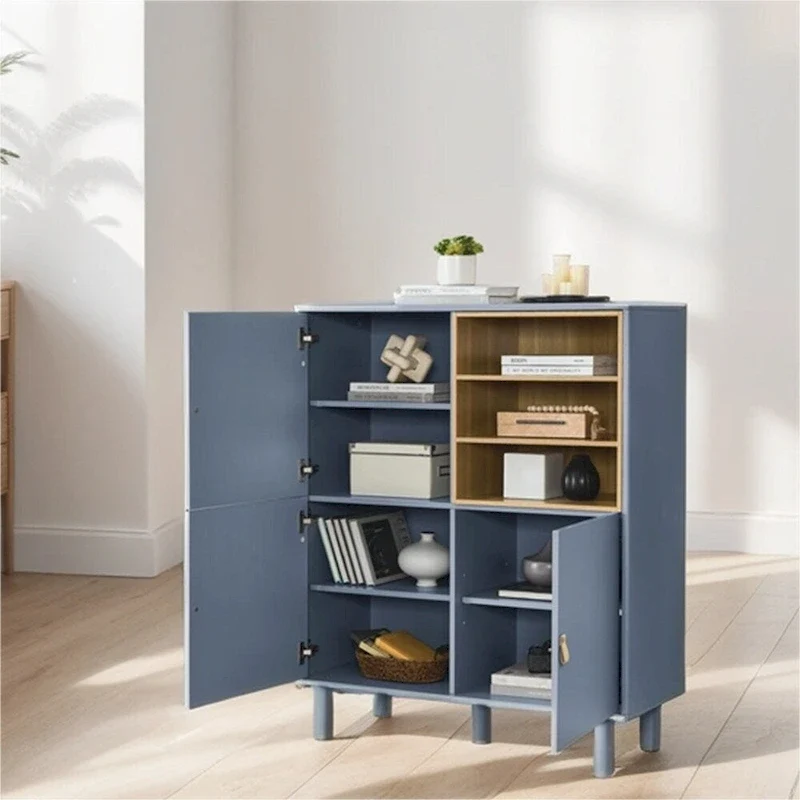 Modern Wood Sideboard Cabinet with Round Legs and Shelf