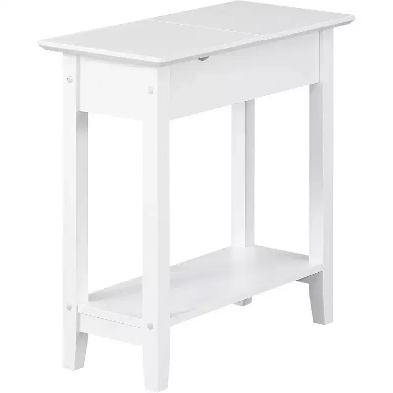 Slim Flip Top End Table with Hidden Storage, Built-In Charging Station, USB Ports & Cable Management