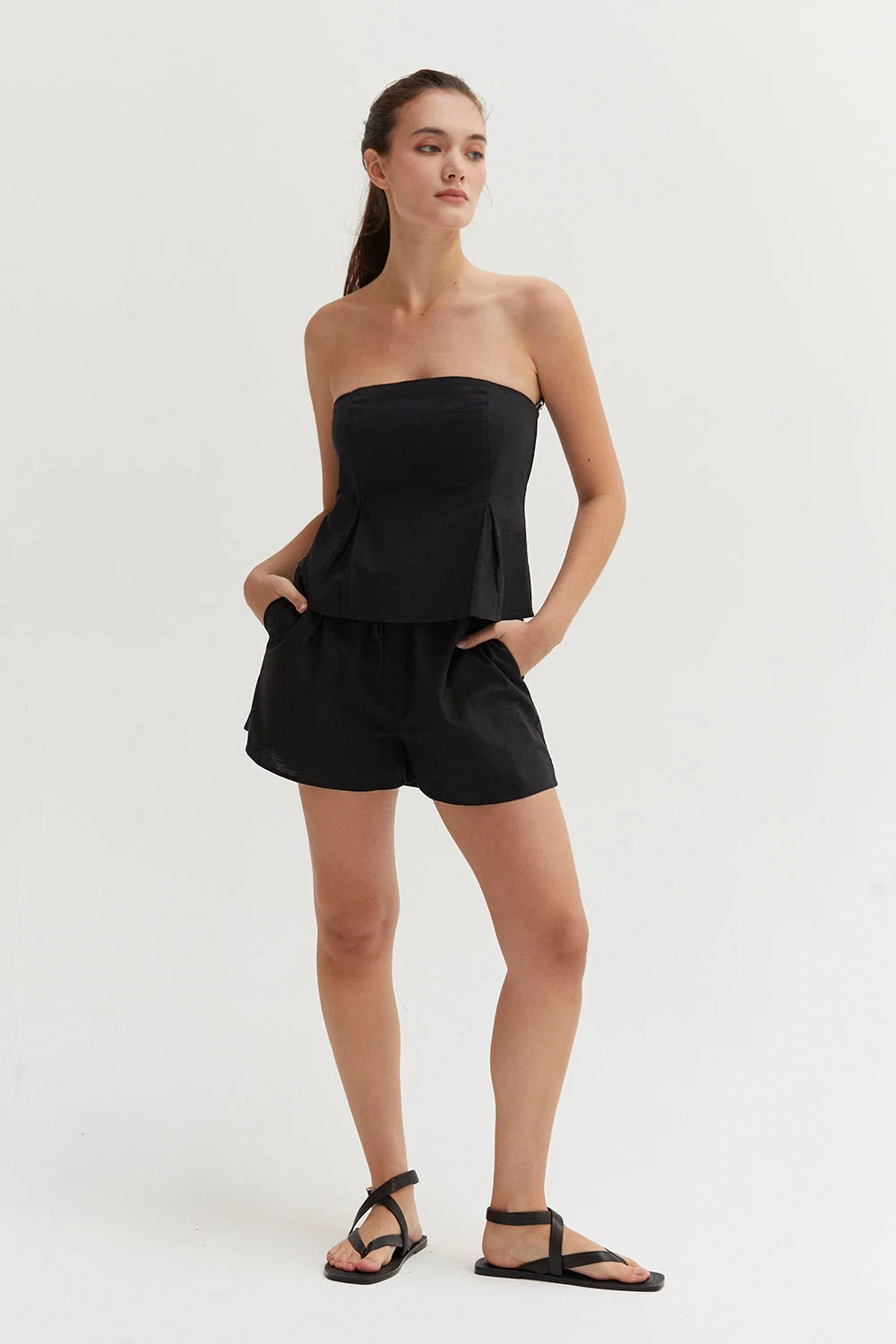 Linen Cotton Blend Strapless Tube Top Fit and Flare Silhouette