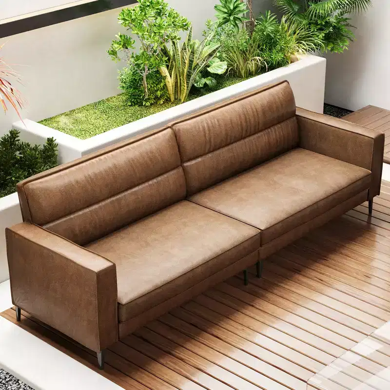 Luck Live Contemporary 86.61 inches modern sofa oil wax genuine leather couch, sofa frame is solid, couchcomfortable to the touch