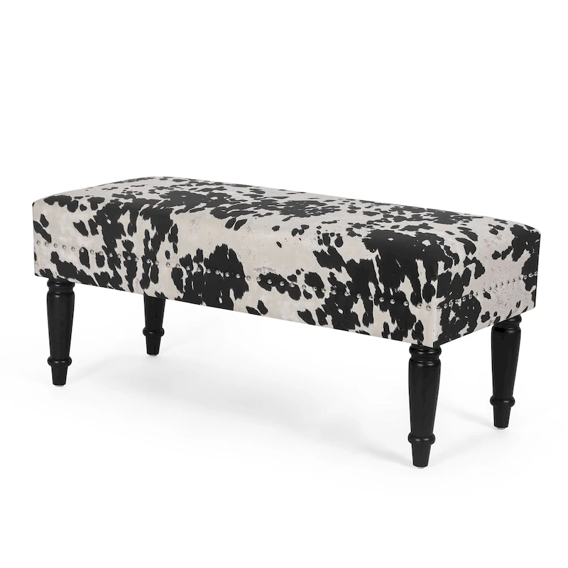 Adeco Cow Fabric Ottoman Bench Stool