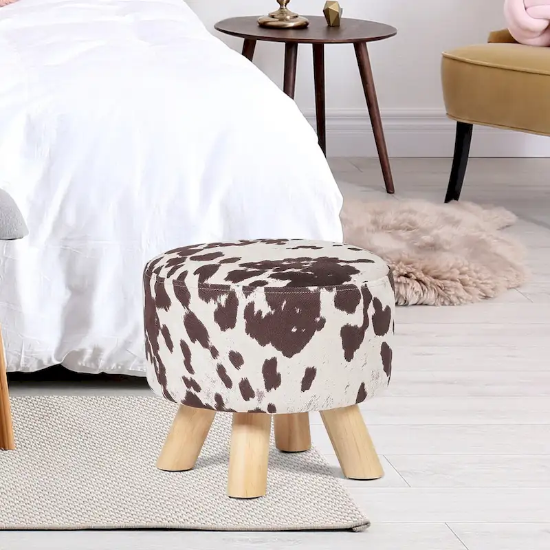 Adeco Cow Fabric Ottoman Bench Stool