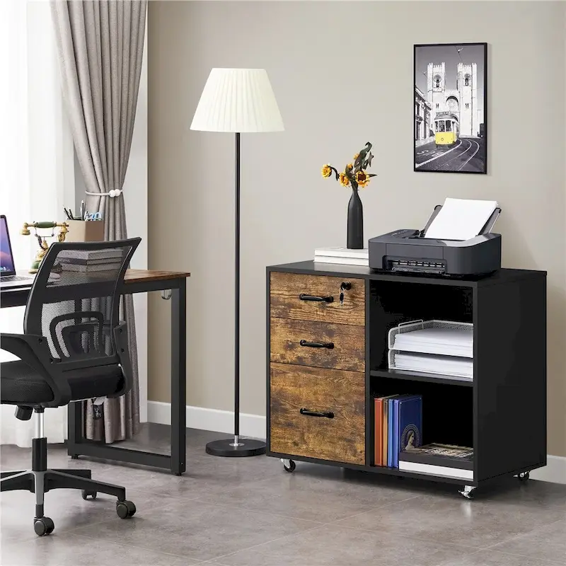 Rolling File Cabinet on with 3 Drawers and 2 Shelves