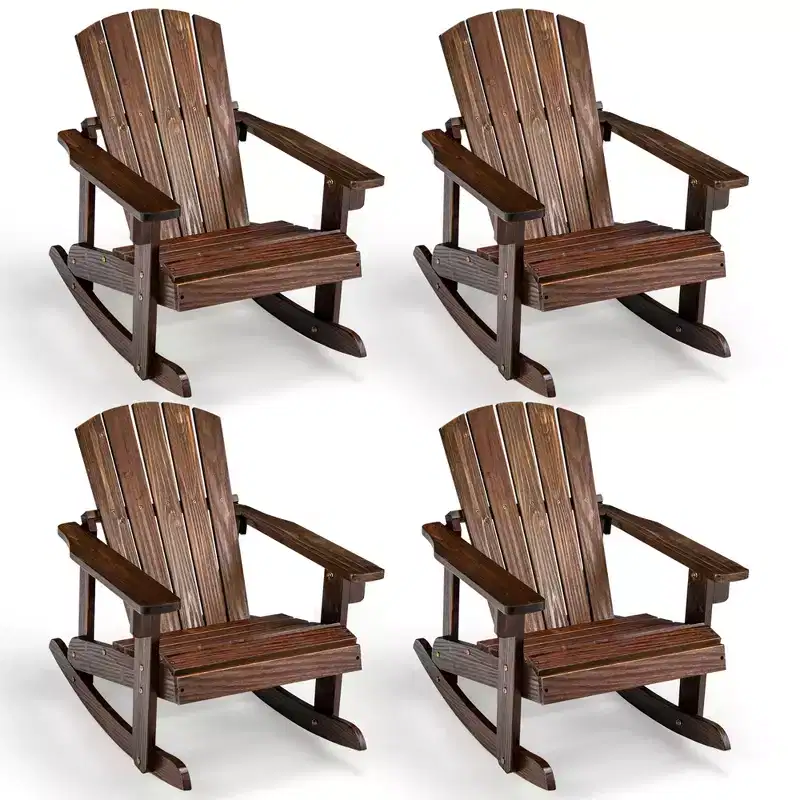 Costway 4PCS Kid Adirondack Rocking Chair Outdoor Solid Wood Slatted seat Backrest