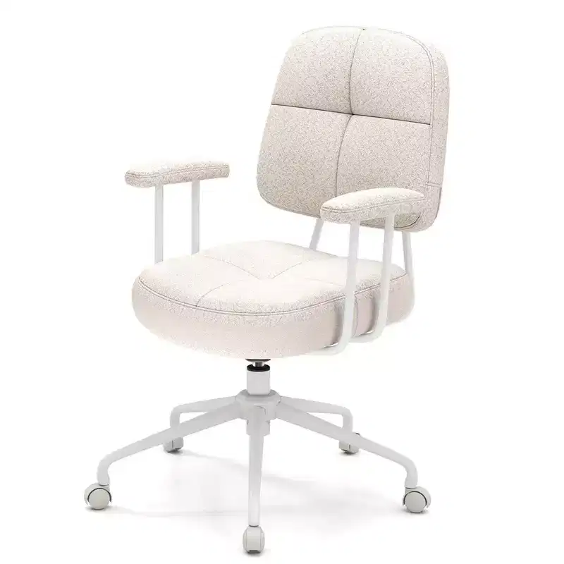 Costway Home Office Chair Leathaire Upholstered Task Chair with Cushioned Back & Armrests Brown/Beige