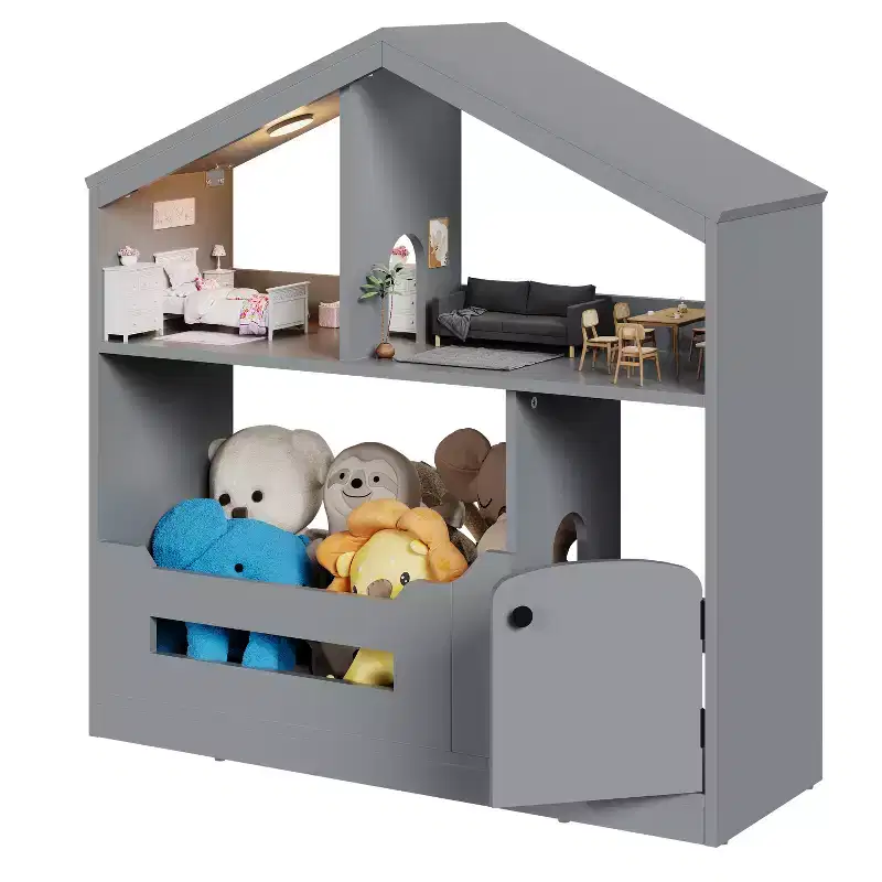COZONY 2-Tier Kids Bookshelf & Toy Storage Organizer with Motion Sensor Light, Wooden Book Rack for Playrooms, Classrooms, and Kids Rooms