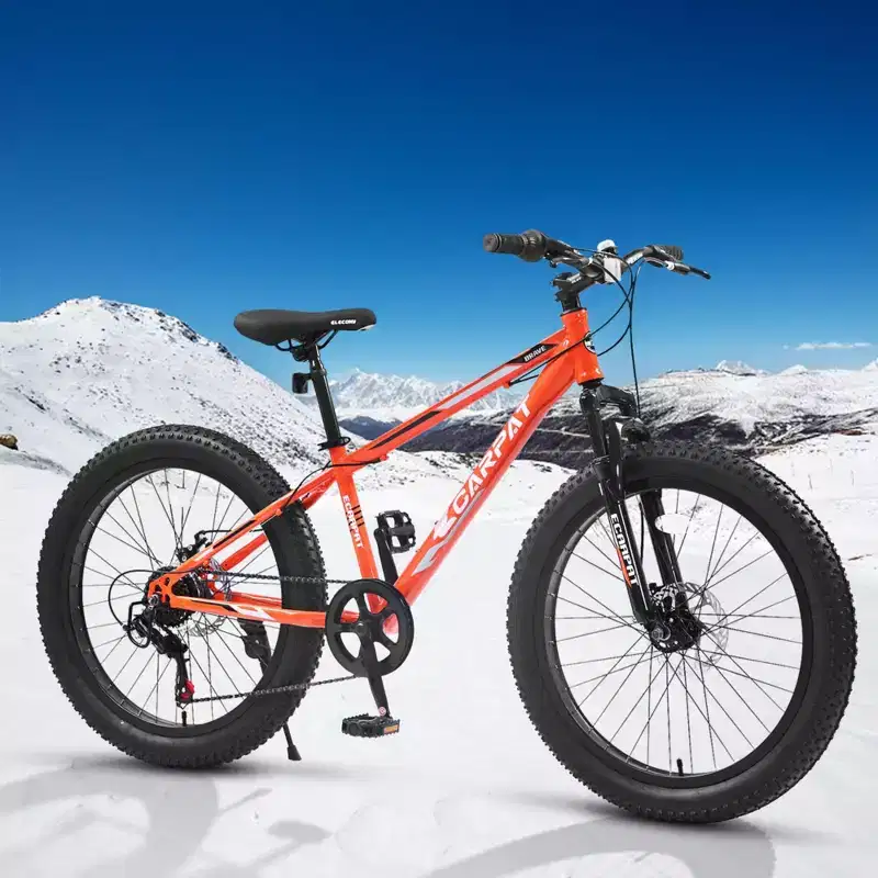 NAYSAYE 24 Inch Fat Tire Mountain Bike with 7 Speed Shifter Dual Disc Brake for Adults and Youth, Orange, 67*25*40