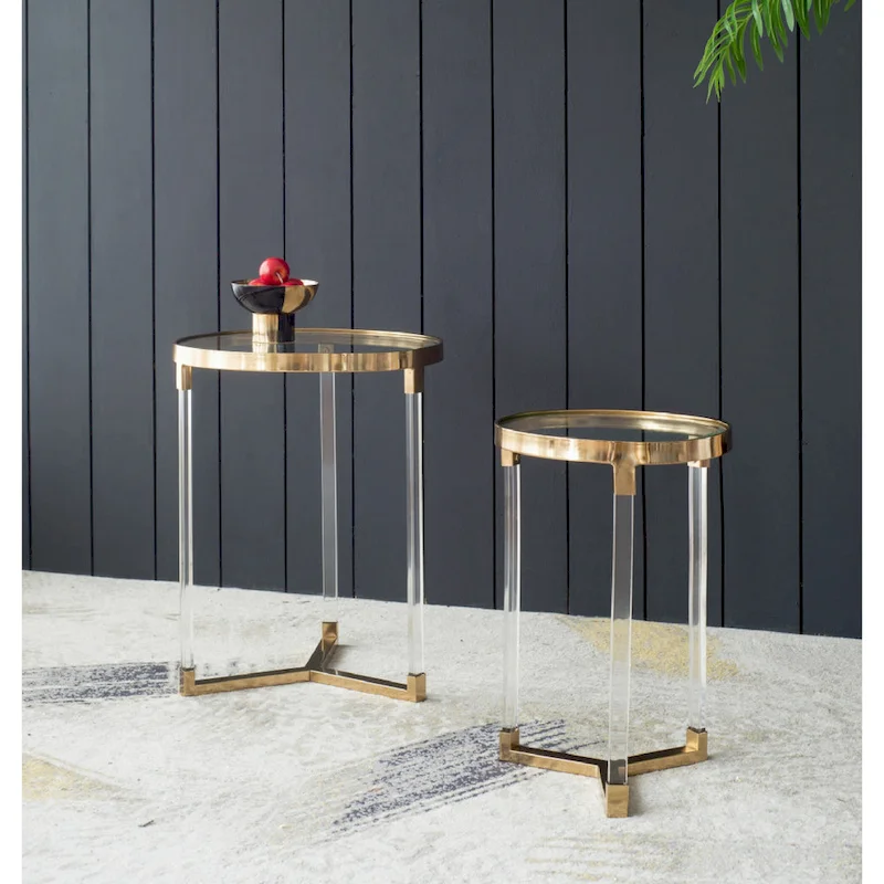 Verrill Acrylic and Iron Round Tables - Set of 2 - Gold Frame - Clear Top