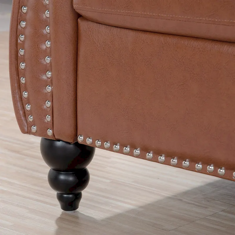 Rolled Arm Faux Leather Chesterfield Sofa with Removable Cushions