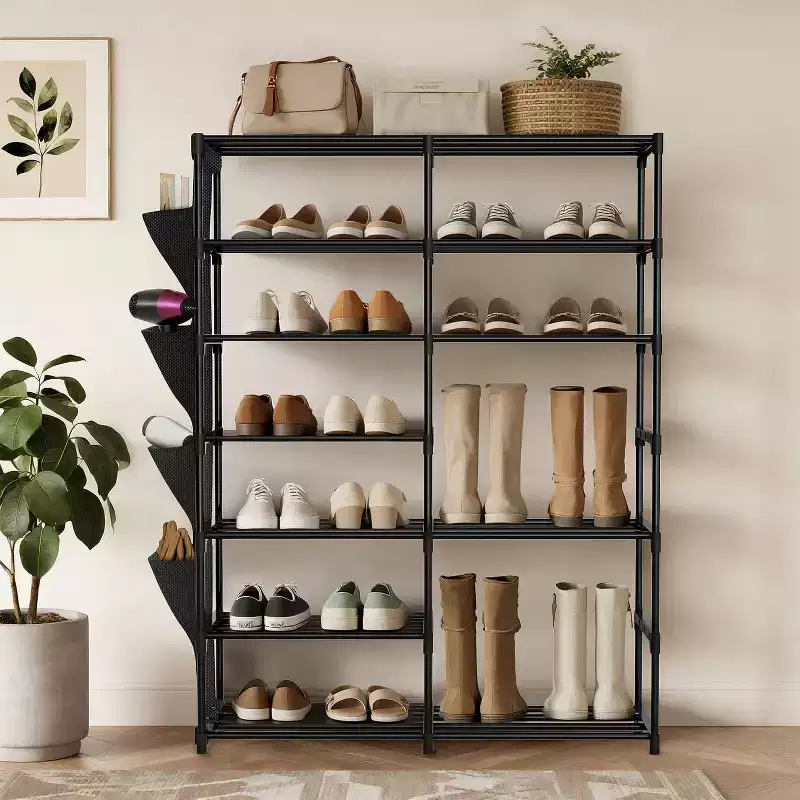7-Tier Adjustable Shoe Rack, Holds 24-30 Pairs, Boots Organizer for Closet, Bedroom, Garage & Entryway, Black