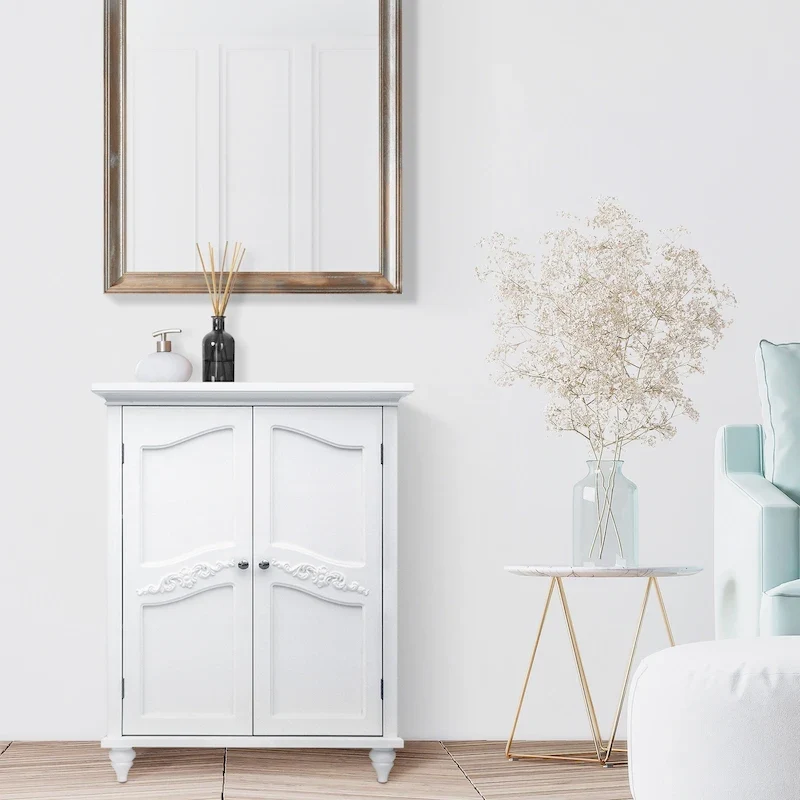 Freestanding Two-Door Floor Accent Cabinet with Adjustable Shelves - White