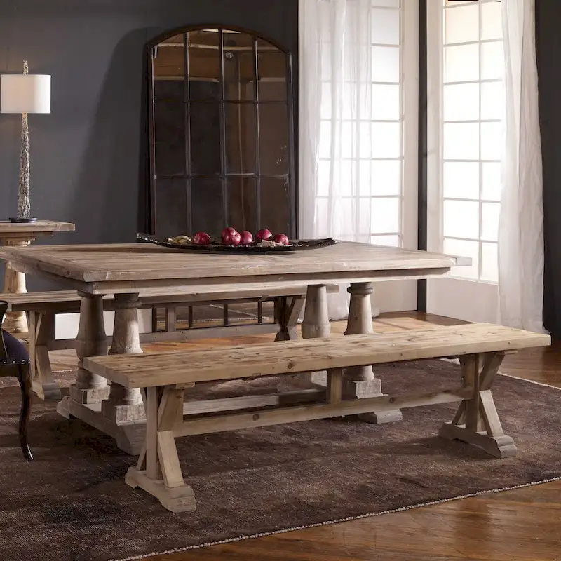 Uttermost Stratford 19 x 76 Solid Wood Farmhouse Trestle Base Dining