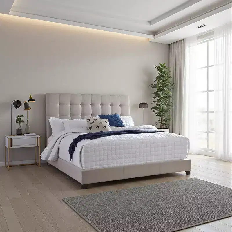 Roya Hampton Queen Size Platform Bed | Deep Button Tufted Upholstery | Low Profile
