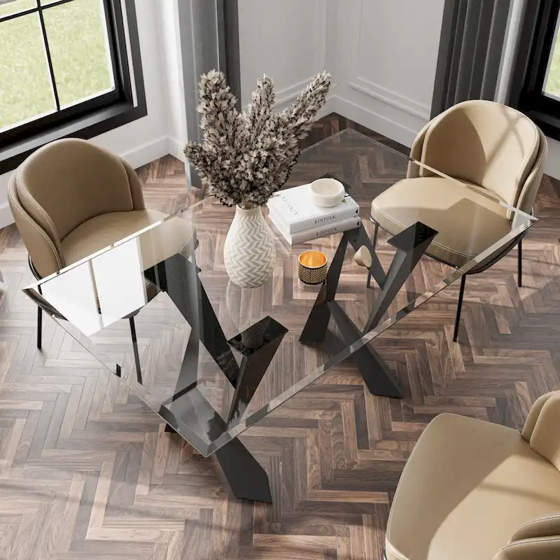 Furniture of America Zygard Modern Black 58-inch Glass Top Dining Table