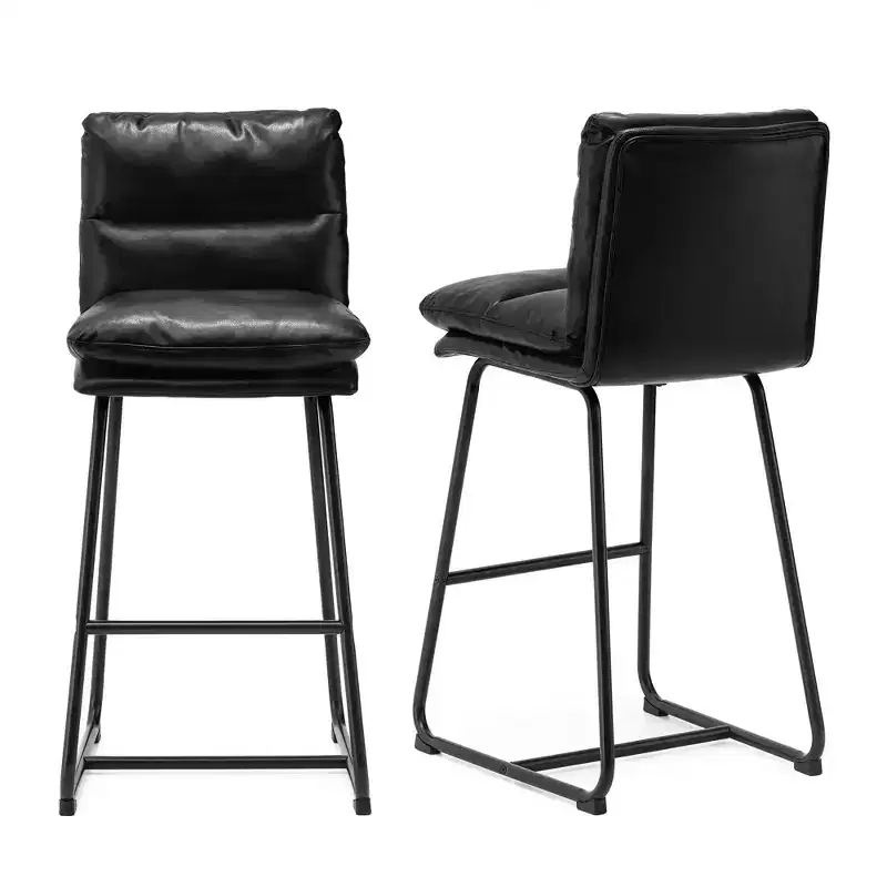Set of 2 Modern Thick Leatherette Bar Stools with Metal Legs - Glitzhome