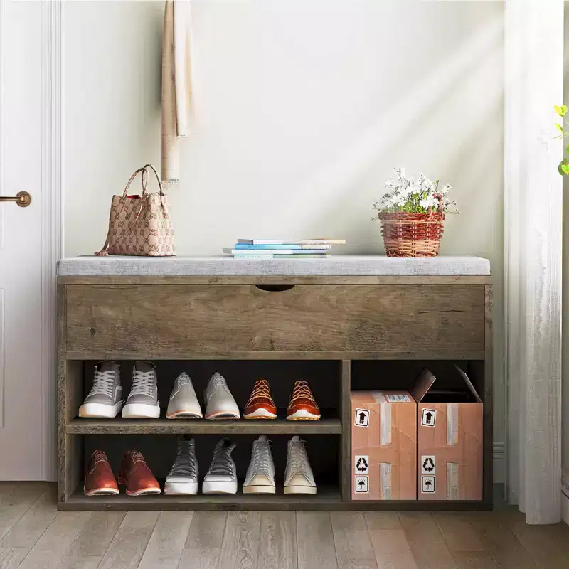 Shoe Bench with Cushion,Adjustable Shelf Entryway Bench,Hidden Storage Shoe Bench Wooden Shoe Rack,for Entryway, Hallway