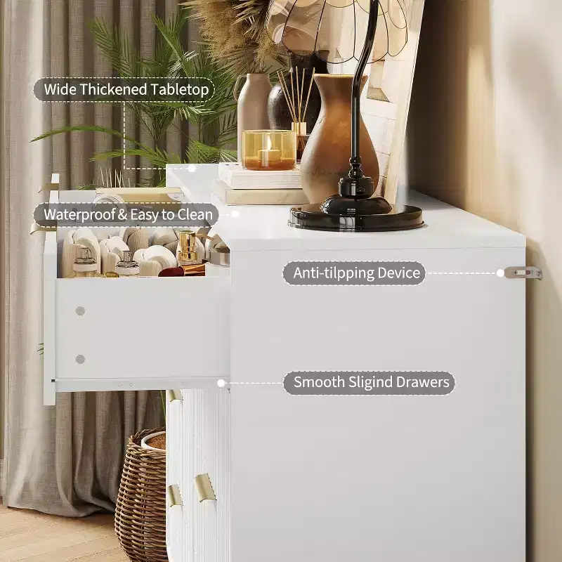 8-Drawer Fluted Wooden Dresser with Metal Handles