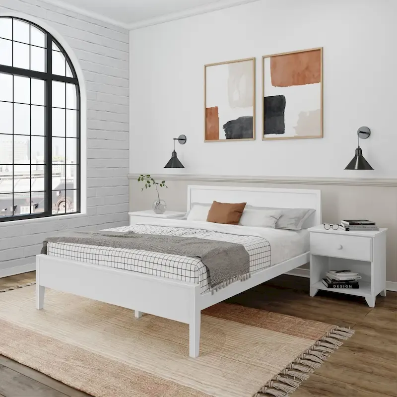 Queen Platform Bed with Panel Headboard, Solid Pine Wood, No Box Spring Needed