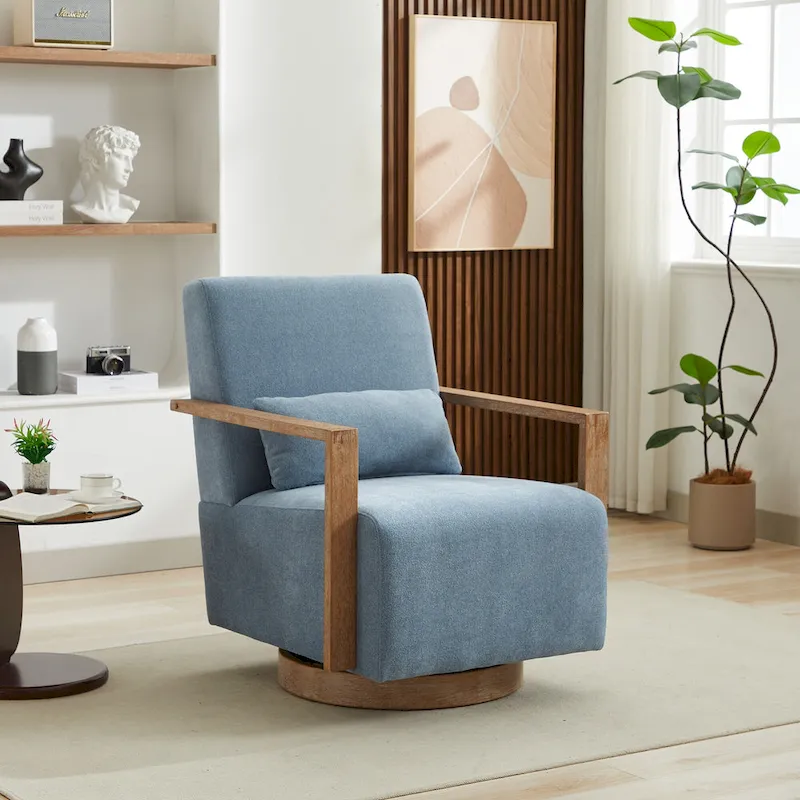 30.31 Linen Blend Upholstered 360 Swivel Accent Chair