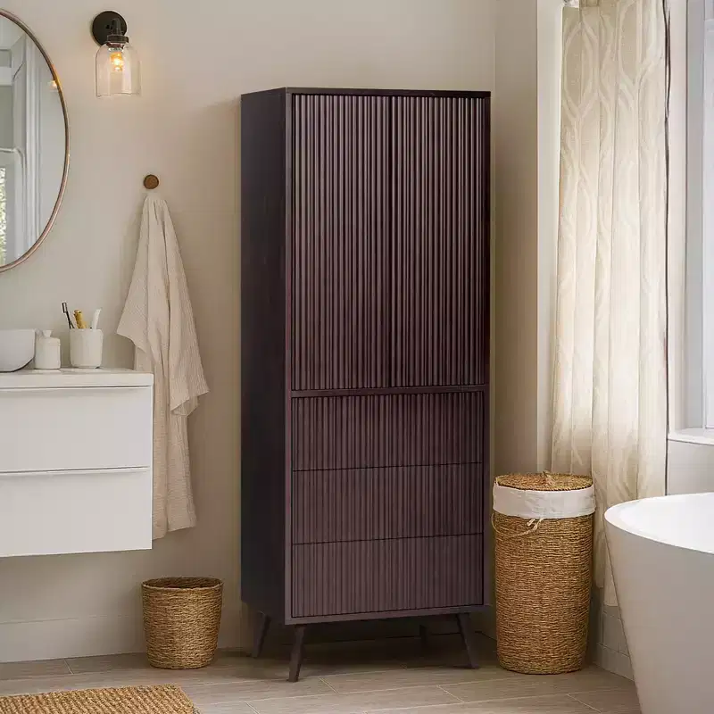 Teamson Home Tremolo Modern Boho Linen Storage Cabinet with Solid Wood & Contemporary Fluted Fronts