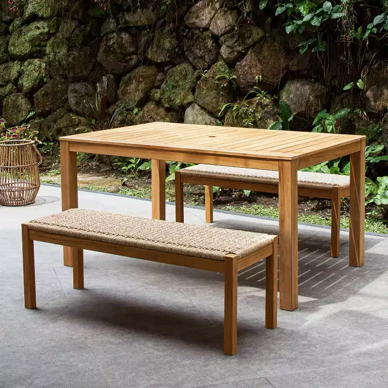 Sonoma Lane Azle 3pc Teak Outdoor Patio Picnic Dining Set with Honey Twist Wicker - Weather-Resistant