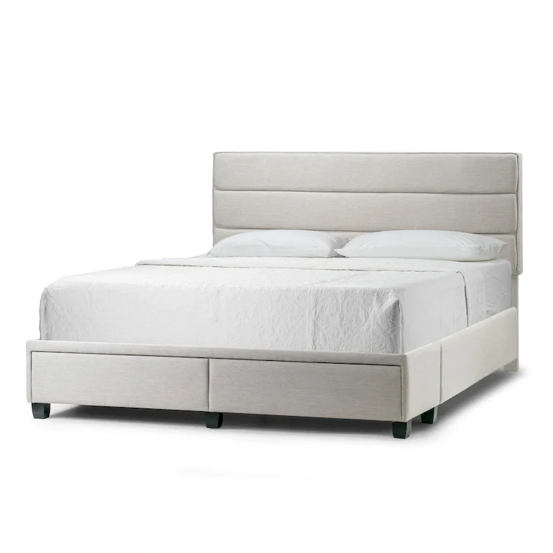 Beige Fabric Bed Captain's Bed with Two Drawers