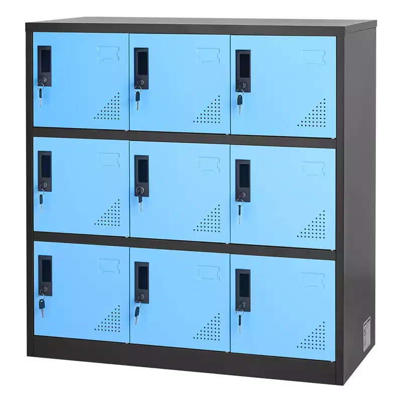 VEVOR 9 Doors Metal Locker, Lockable Steel Storage Cabinet, 66 lbs Loading Capacity, 2 Keys for Each Door, 3 Tiers, 35.4 x 17.7 x 37 in, Black