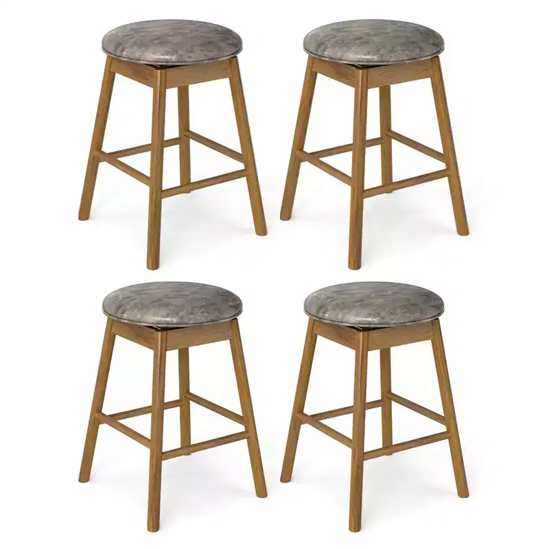 Costway 25'' Swivel Counter Height Barstools Set of 4 w/Solid Wood Legs and Footrests