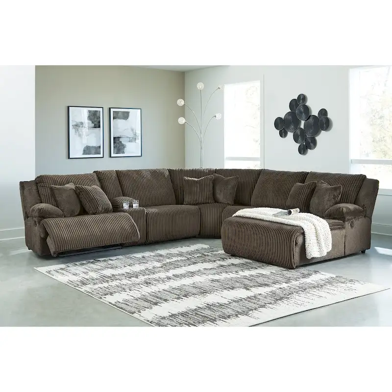 Top Tier Brown 6-Piece Reclining Sectional with Chaise - 147W x 134D x 41H