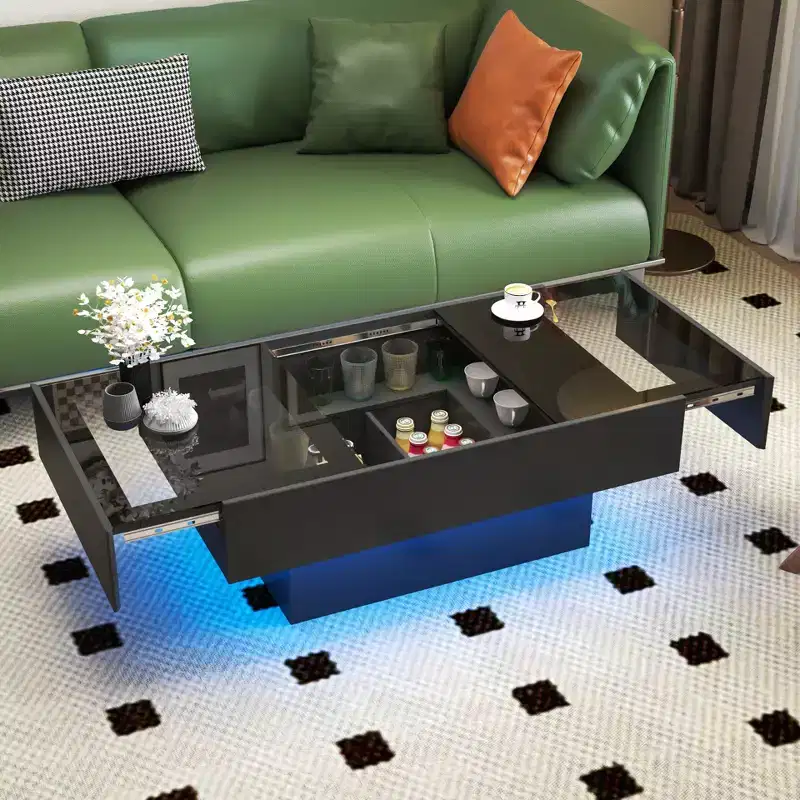 GDFStudio Kelsen Modern 39.37 Rectangle Storage Coffee Table with Sliding Tabletop