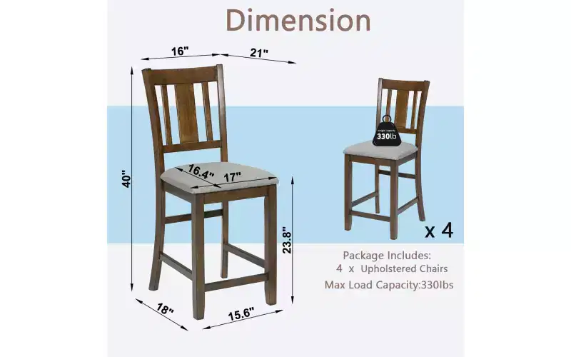 Dining Chairs Set of 4, Wooden Kitchen Dining Chair with Padded Seat and Slatted Backrest, 4 Piece Farmhouse Upholstered Barstool