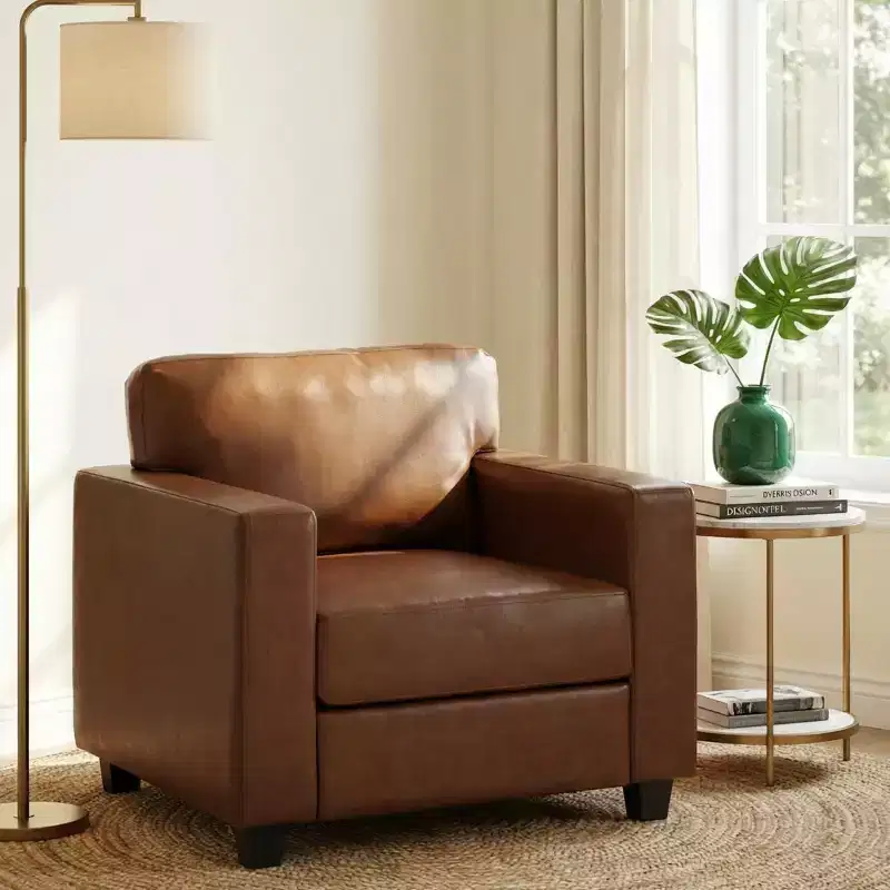 Accent Chair Upholstered Single Sofa Chair Club Chair Armchair Reading Chair Leisure Chair with Soft Cushion, Brown