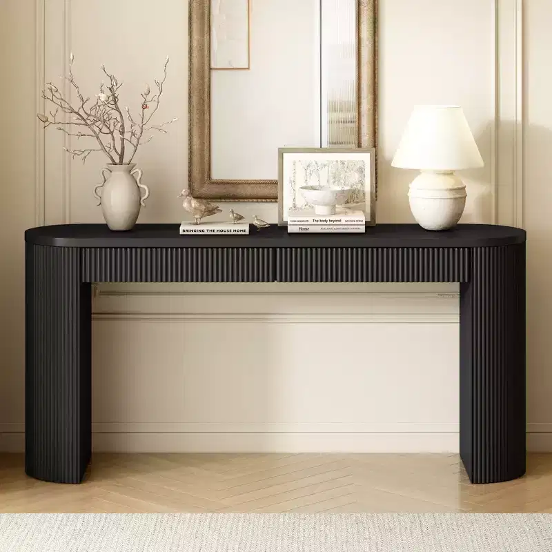 Fluted Wood Console Table with Stroge, Narrow Entryway Table with Drawers for Living Room and Entryway