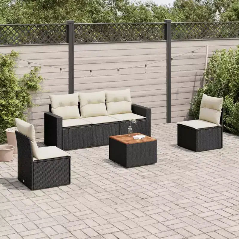 vidaXL Garden Sofa Set Black PE Rattan 6 Piece Set Modular