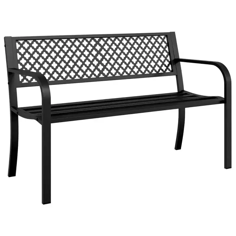 vidaXL 46.9 Black Powder-Coated Steel Garden Bench - Outdoor Patio Seating with Armrests, Easy Assembly for Garden/Patio