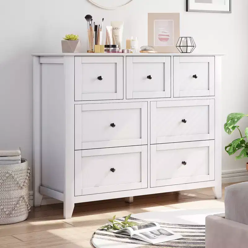 7 Drawer Dresser for Bedroom, Wooden Closet Dressers Storage OrganizerWide Modern Chest of Drawers  for Living Room,