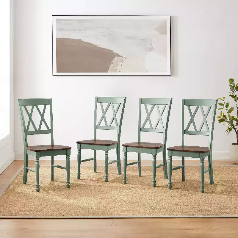Dining Chair Set of 4 Rubberwood X-Back Armless 250 lbs Capacity Kitchen Dining Room