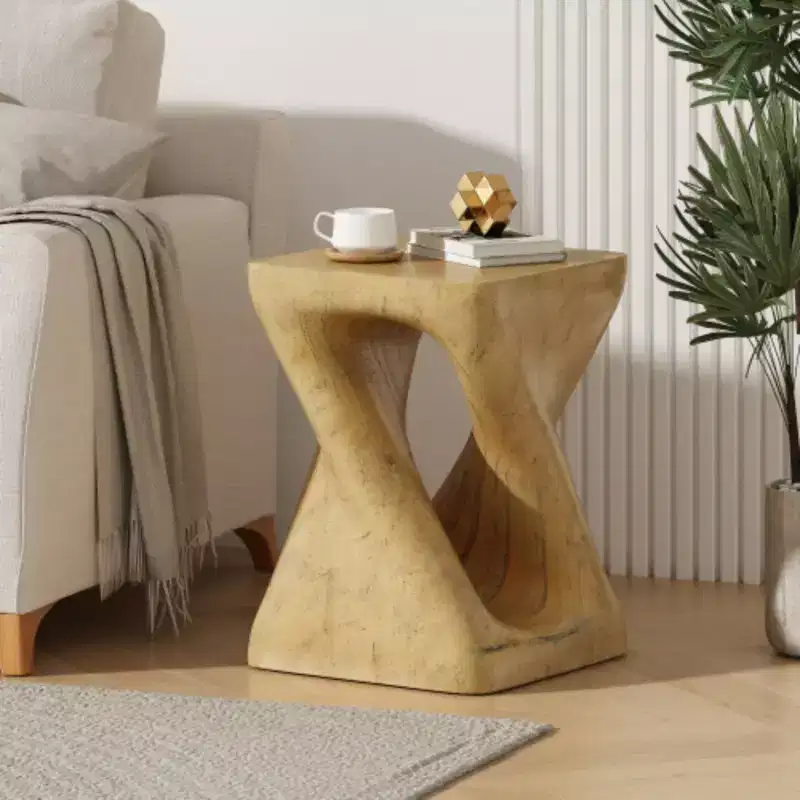 Twist Shape Side Table, Wood-like texture, Natural Color