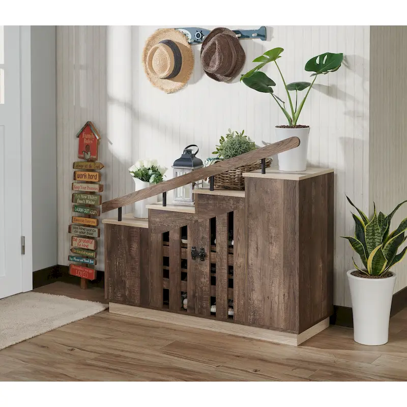 Rustic 9-Shelf Shoe Storage Cabinet