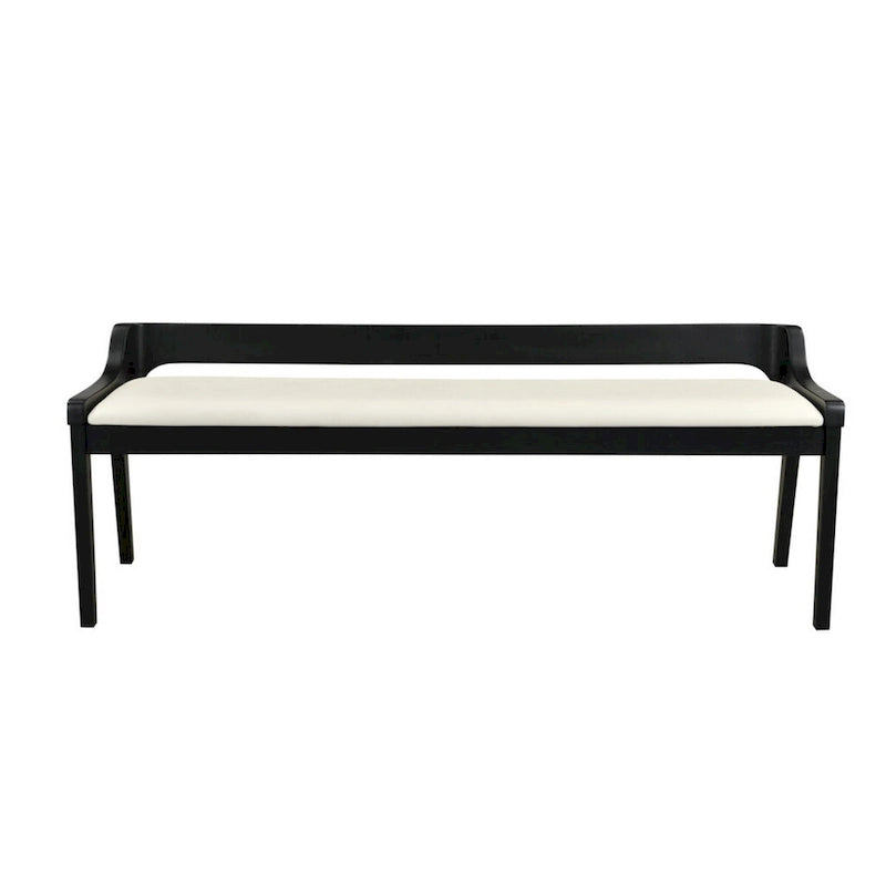 60 Inch Dining Bench, Black Rubberwood Frame, Low Back, Cushioned Seat