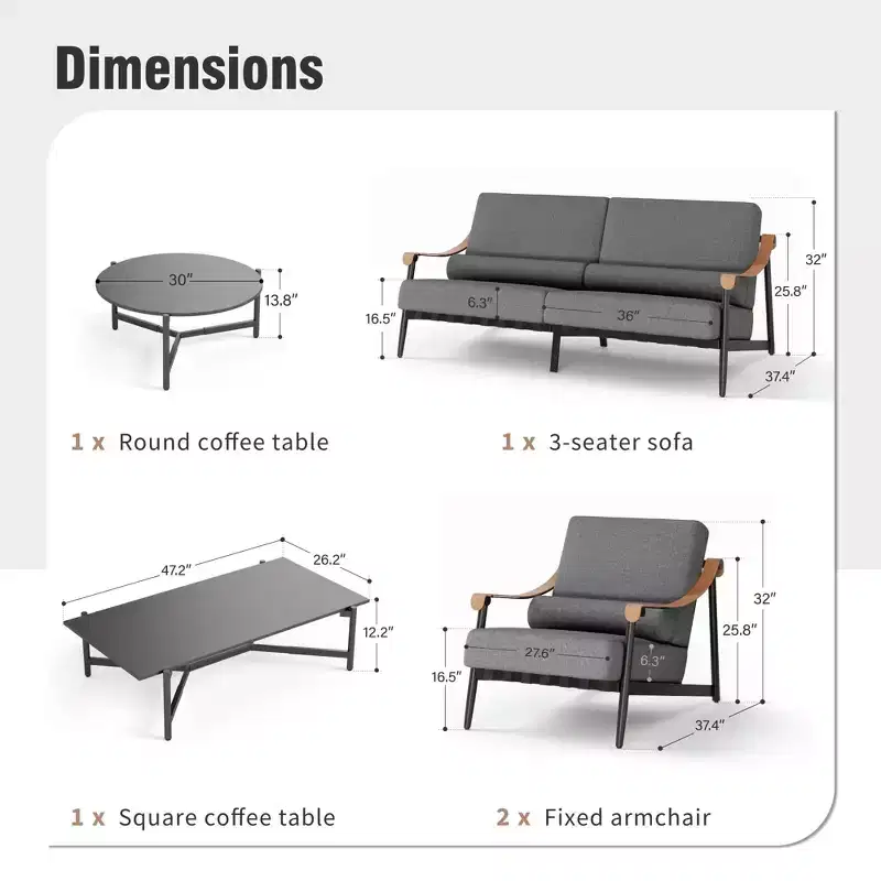 Captiva Designs Outdoor Patio Oversized Modern Luxury Conversation Sofa Set with Extra Thick Cushion and Coffee Table