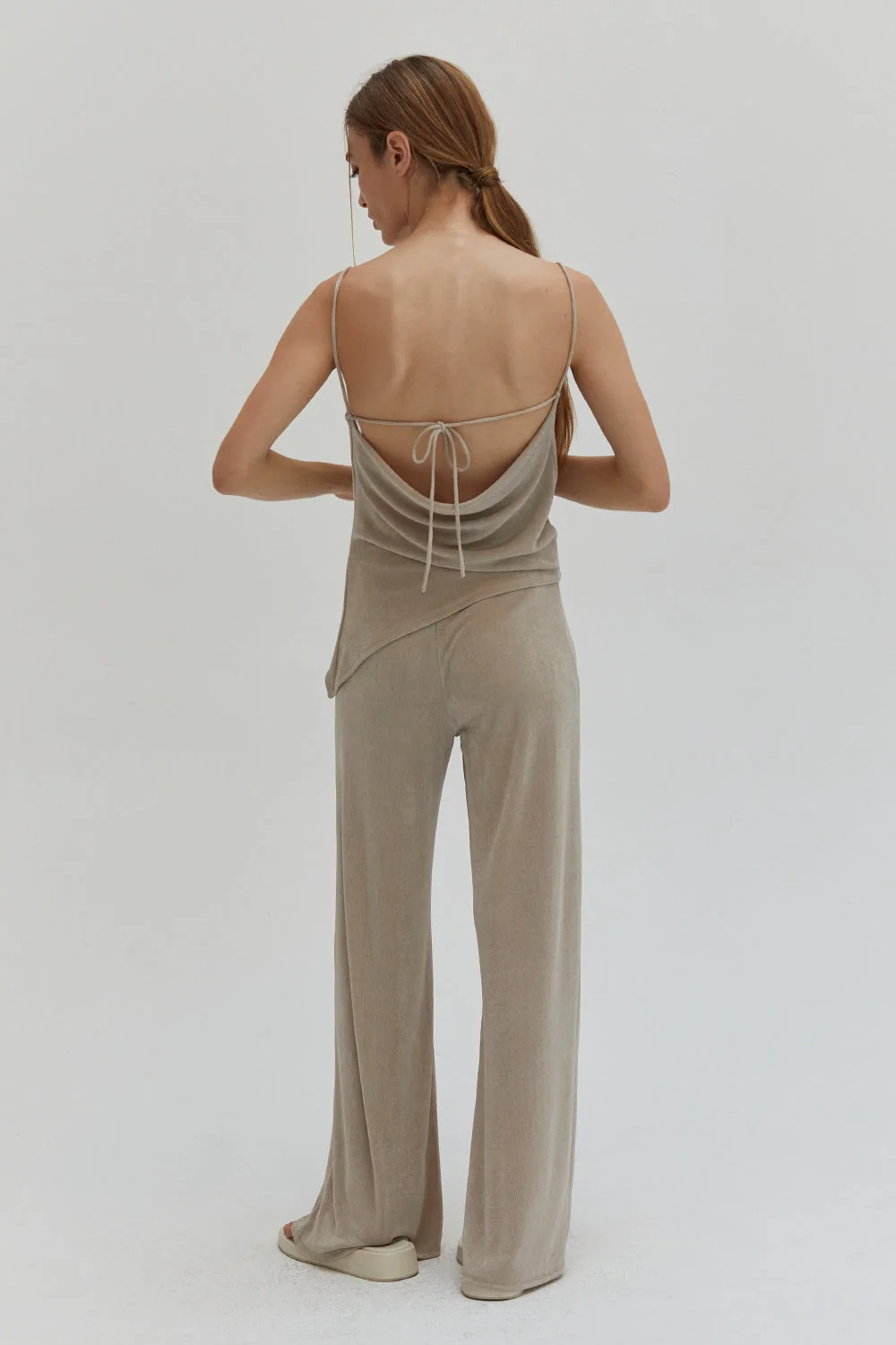 High Waisted Wide Leg Slinky Knit Easy Pants
